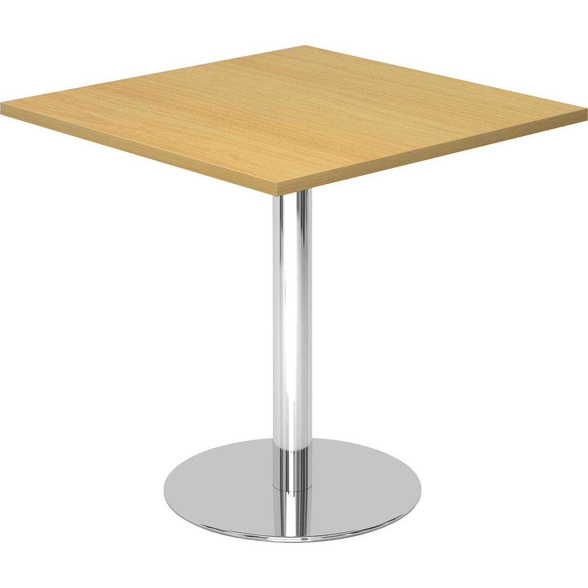 Conference table, LxW 800 x 800 mm, 755 mm high, chrome plated frame, tabletop in beech finish.