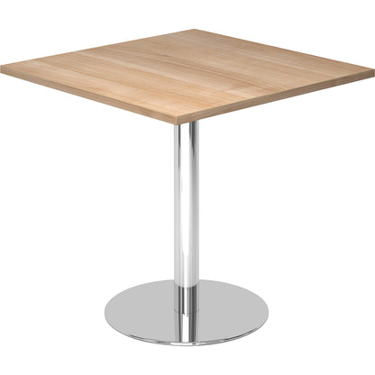 Conference table, LxW 800 x 800 mm, 755 mm high, chrome plated frame, tabletop in walnut finish.