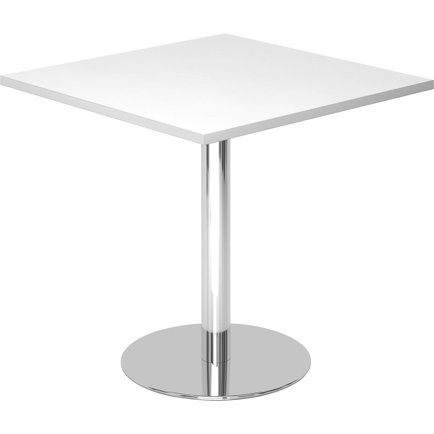 Conference table, LxW 800 x 800 mm, 755 mm high, chrome plated frame, tabletop in white.