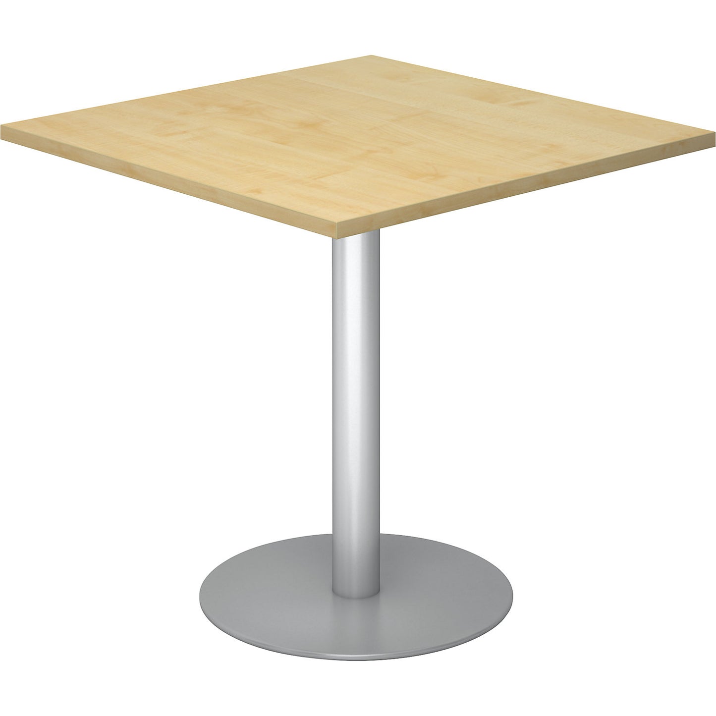 Conference table, LxW 800 x 800 mm, 755 mm high, silver frame, tabletop in maple finish.