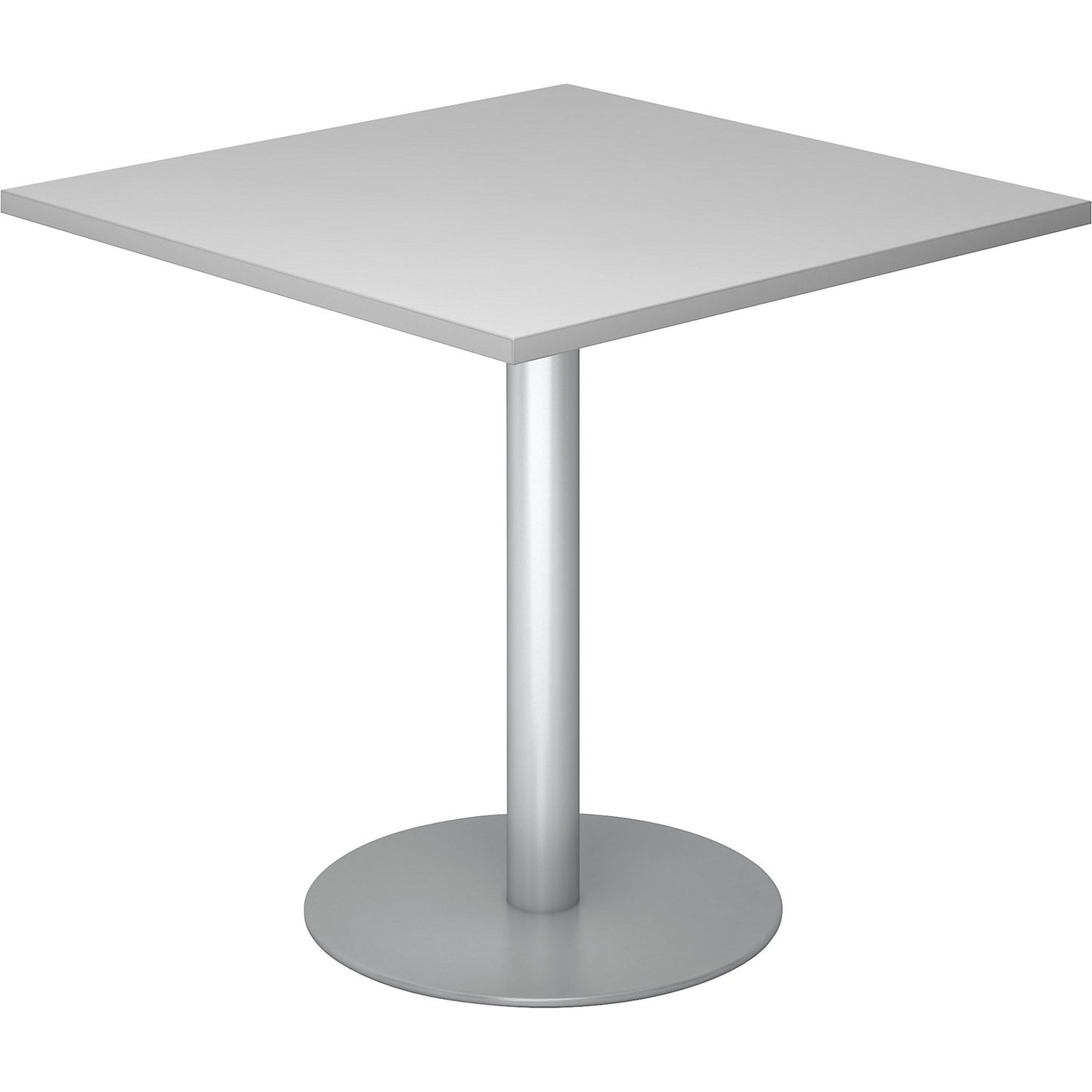 Conference table, LxW 800 x 800 mm, 755 mm high, silver frame, tabletop in light grey.