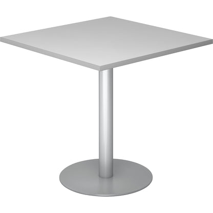 Conference table, LxW 800 x 800 mm, 755 mm high, silver frame, tabletop in light grey.