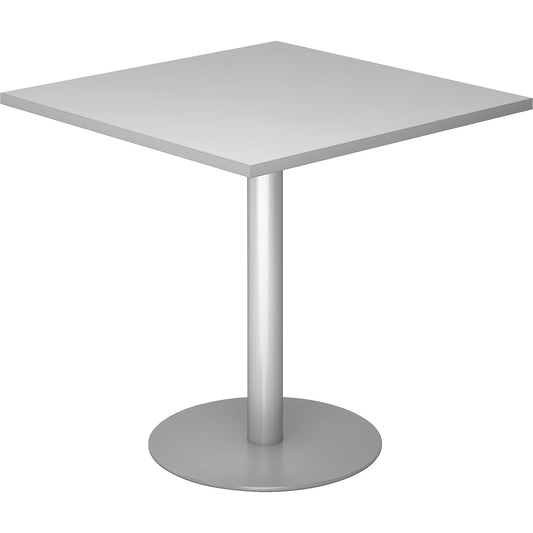 Conference table, LxW 800 x 800 mm, 755 mm high, silver frame, tabletop in light grey.