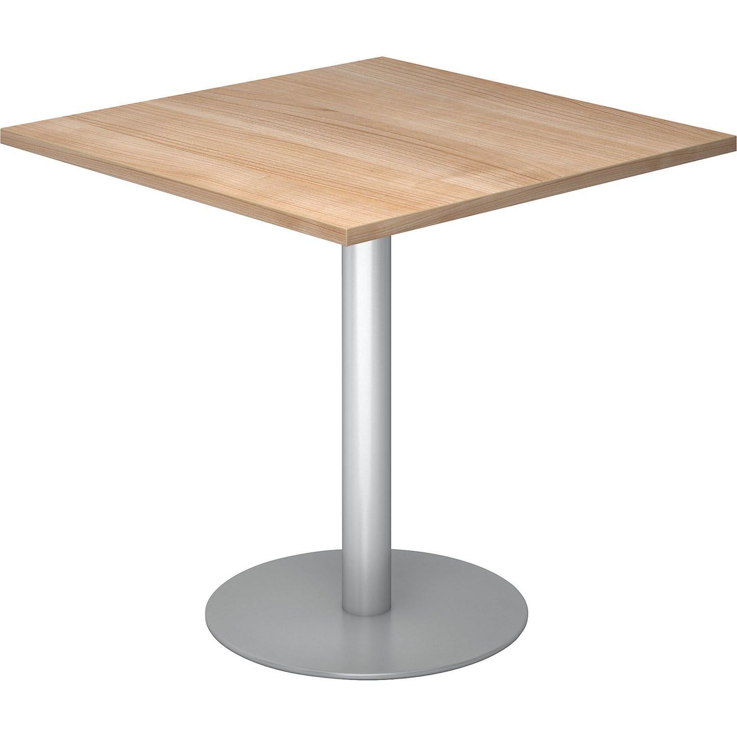 Conference table, LxW 800 x 800 mm, 755 mm high, silver frame, tabletop in walnut finish.