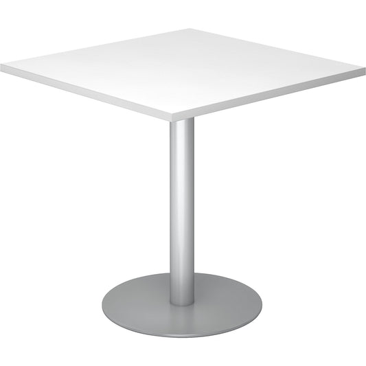 Conference table, LxW 800 x 800 mm, 755 mm high, silver frame, tabletop in white.