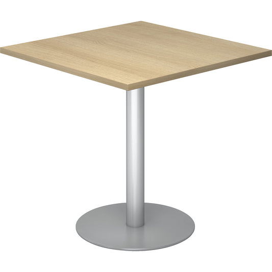Conference table, LxW 800 x 800 mm, 755 mm high, silver frame, tabletop in oak finish.