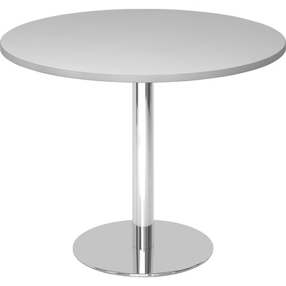 Conference table, Ø 1000 mm, 755 mm high, chrome plated frame, tabletop in light grey.