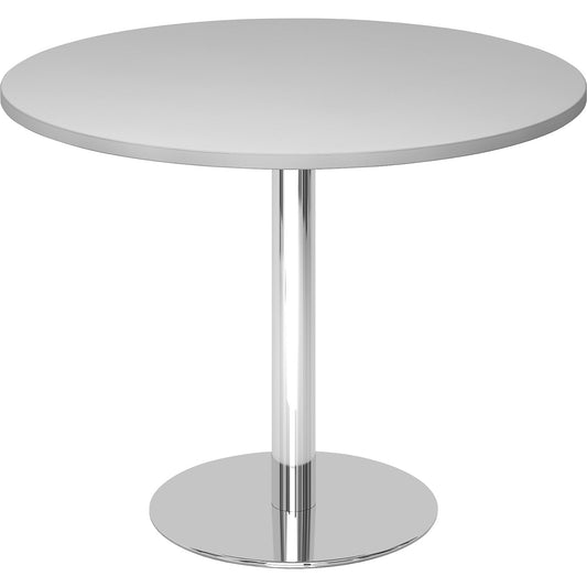 Conference table, Ø 1000 mm, 755 mm high, chrome plated frame, tabletop in light grey.