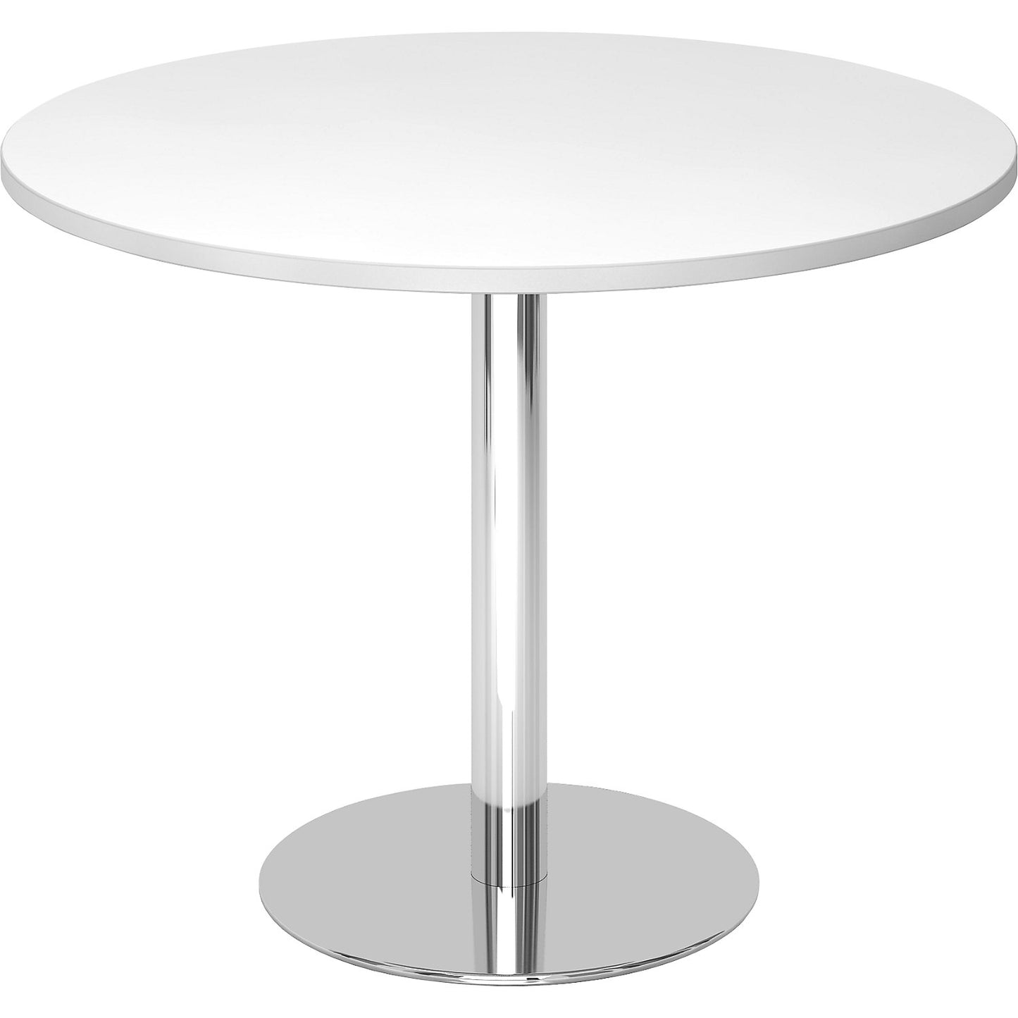Conference table, Ø 1000 mm, 755 mm high, chrome plated frame, tabletop in white.