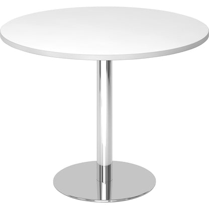 Conference table, Ø 1000 mm, 755 mm high, chrome plated frame, tabletop in white.