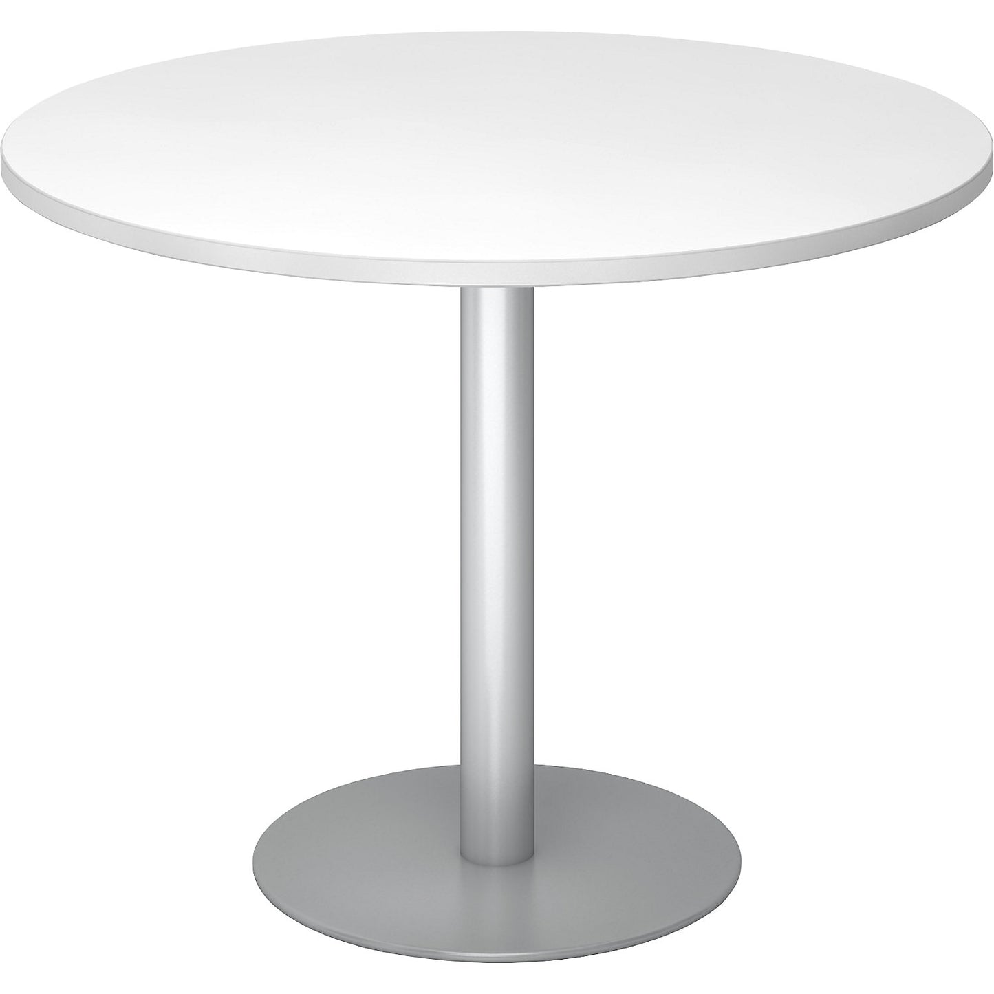 Conference table, Ø 1000 mm, 755 mm high, silver frame, tabletop in white.