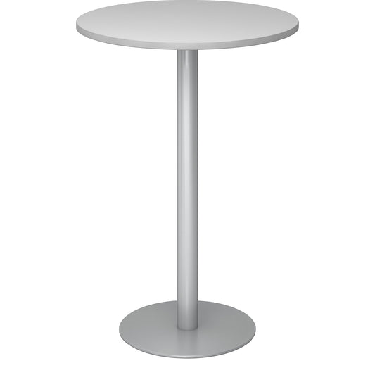 Pedestal table, Ø 800 mm, 1116 mm high, silver frame, tabletop in light grey.