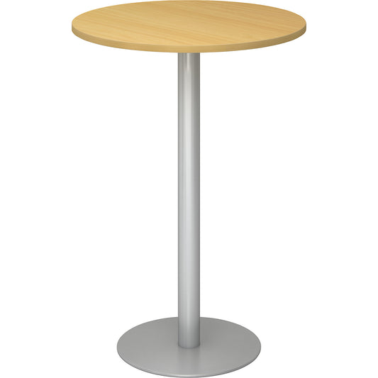 Pedestal table, Ø 800 mm, 1116 mm high, silver frame, tabletop in beech finish.
