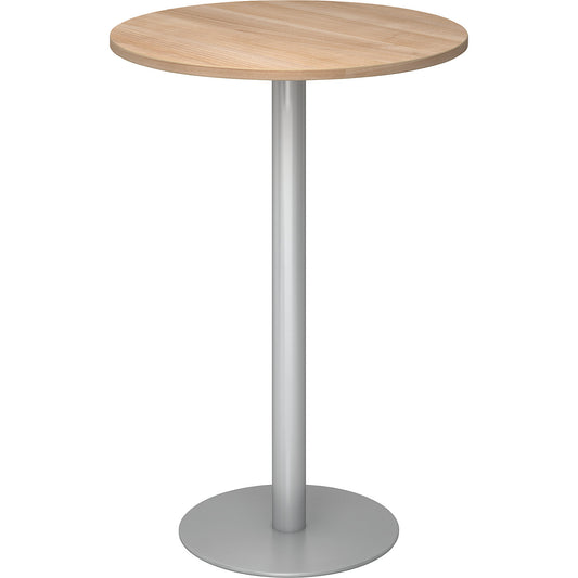 Pedestal table, Ø 800 mm, 1116 mm high, silver frame, tabletop in walnut finish.