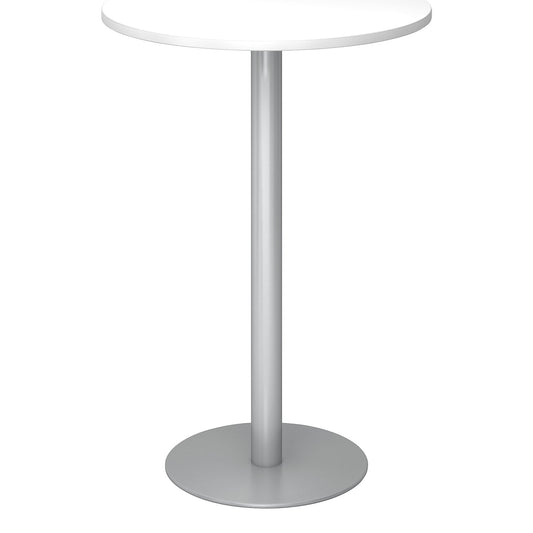 Pedestal table, Ø 800 mm, 1116 mm high, silver frame, tabletop in white.