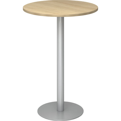 Pedestal table, Ø 800 mm, 1116 mm high, silver frame, tabletop in oak finish.