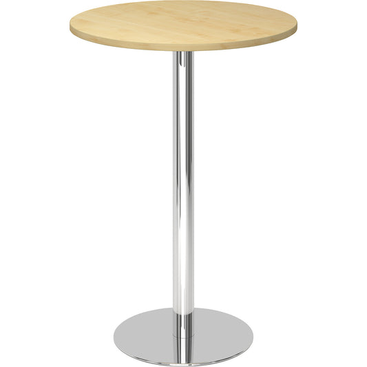 Pedestal table, Ø 800 mm, 1116 mm high, chrome plated frame, tabletop in maple finish.