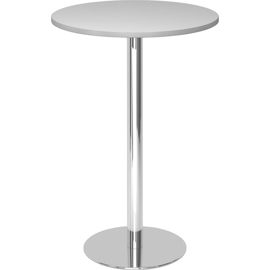 Pedestal table, Ø 800 mm, 1116 mm high, chrome plated frame, tabletop in light grey.