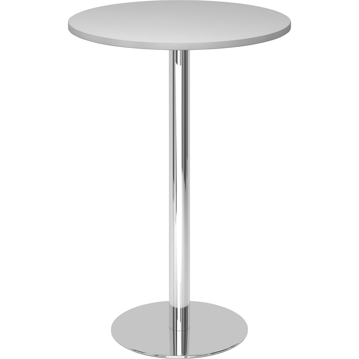 Pedestal table, Ø 800 mm, 1116 mm high, chrome plated frame, tabletop in light grey.
