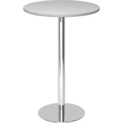 Pedestal table, Ø 800 mm, 1116 mm high, chrome plated frame, tabletop in light grey.