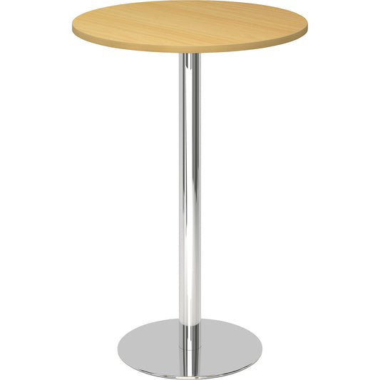 Pedestal table, Ø 800 mm, 1116 mm high, chrome plated frame, tabletop in beech finish.