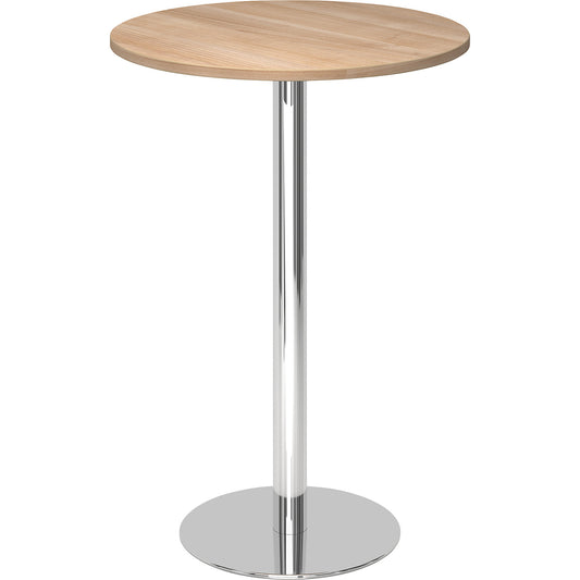 Pedestal table, Ø 800 mm, 1116 mm high, chrome plated frame, tabletop in walnut finish.