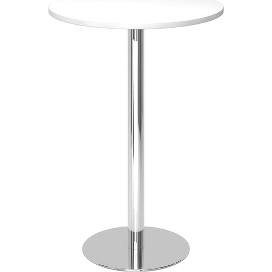 Pedestal table, Ø 800 mm, 1116 mm high, chrome plated frame, tabletop in white.