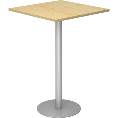 Pedestal table, LxW 800 x 800 mm, 1116 mm high, silver frame, tabletop in maple finish.