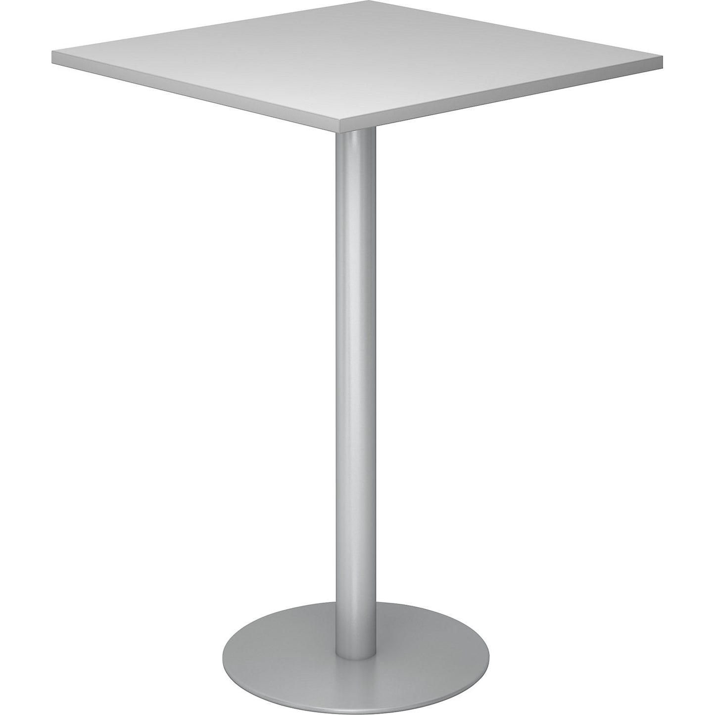 Pedestal table, LxW 800 x 800 mm, 1116 mm high, silver frame, tabletop in light grey.