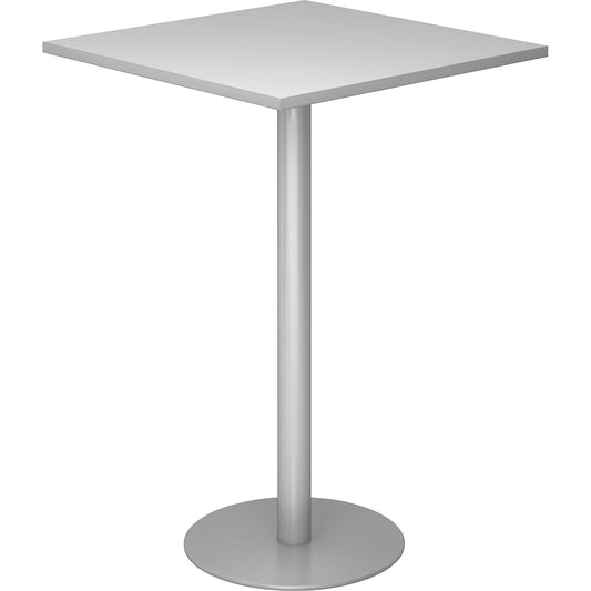Pedestal table, LxW 800 x 800 mm, 1116 mm high, silver frame, tabletop in light grey.