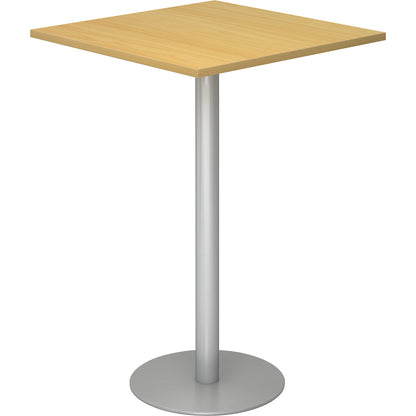 Pedestal table, LxW 800 x 800 mm, 1116 mm high, silver frame, tabletop in beech finish.