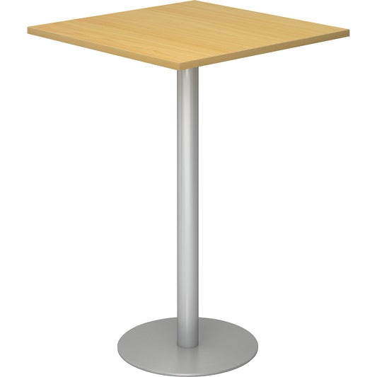 Pedestal table, LxW 800 x 800 mm, 1116 mm high, silver frame, tabletop in beech finish.