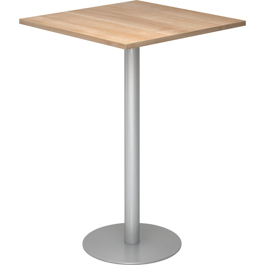 Pedestal table, LxW 800 x 800 mm, 1116 mm high, silver frame, tabletop in walnut finish.