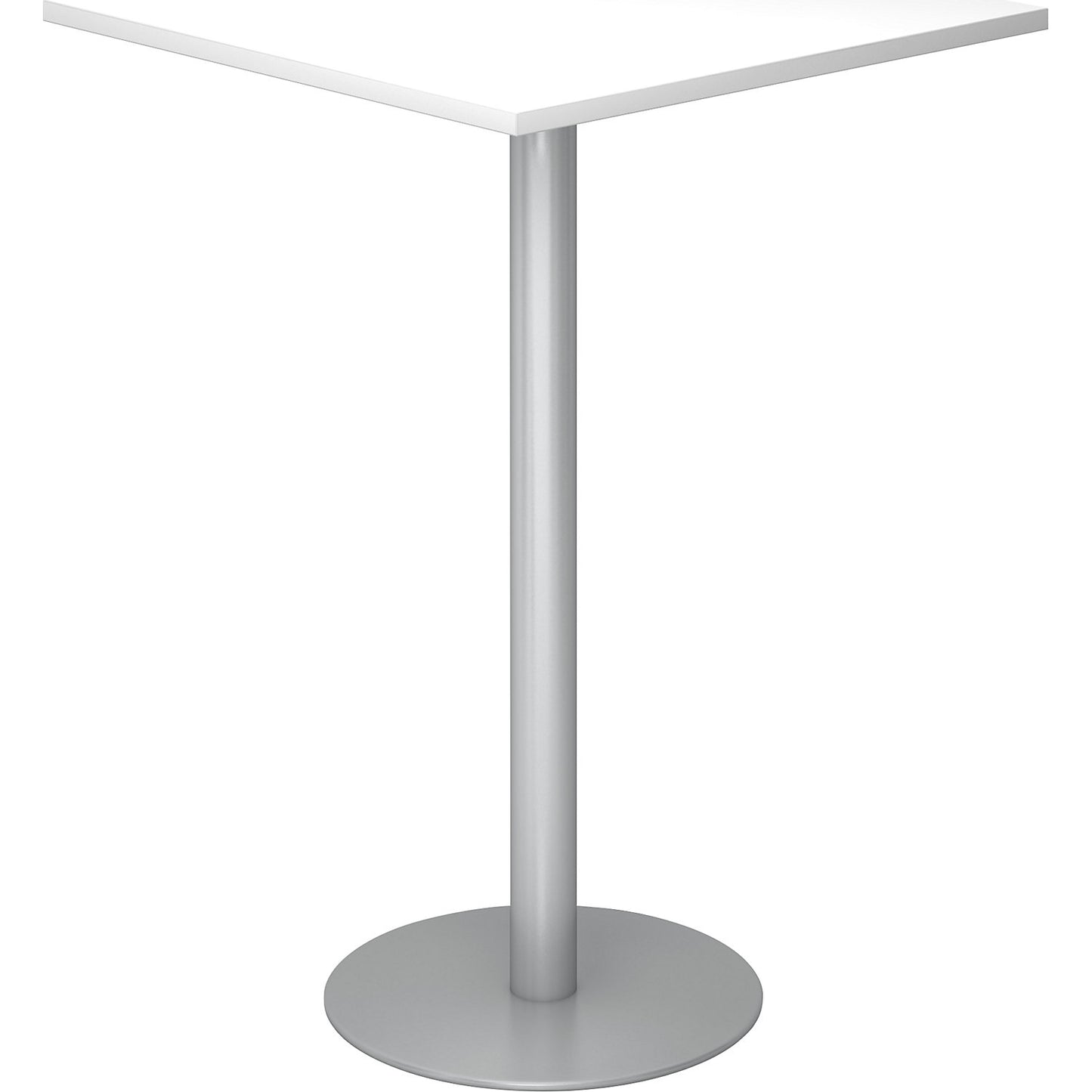 Pedestal table, LxW 800 x 800 mm, 1116 mm high, silver frame, tabletop in white.