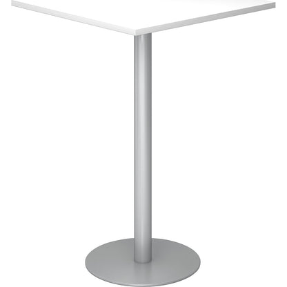 Pedestal table, LxW 800 x 800 mm, 1116 mm high, silver frame, tabletop in white.