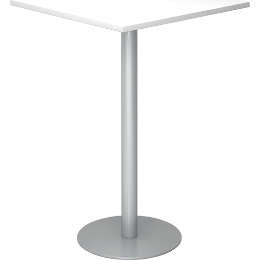 Pedestal table, LxW 800 x 800 mm, 1116 mm high, silver frame, tabletop in white.