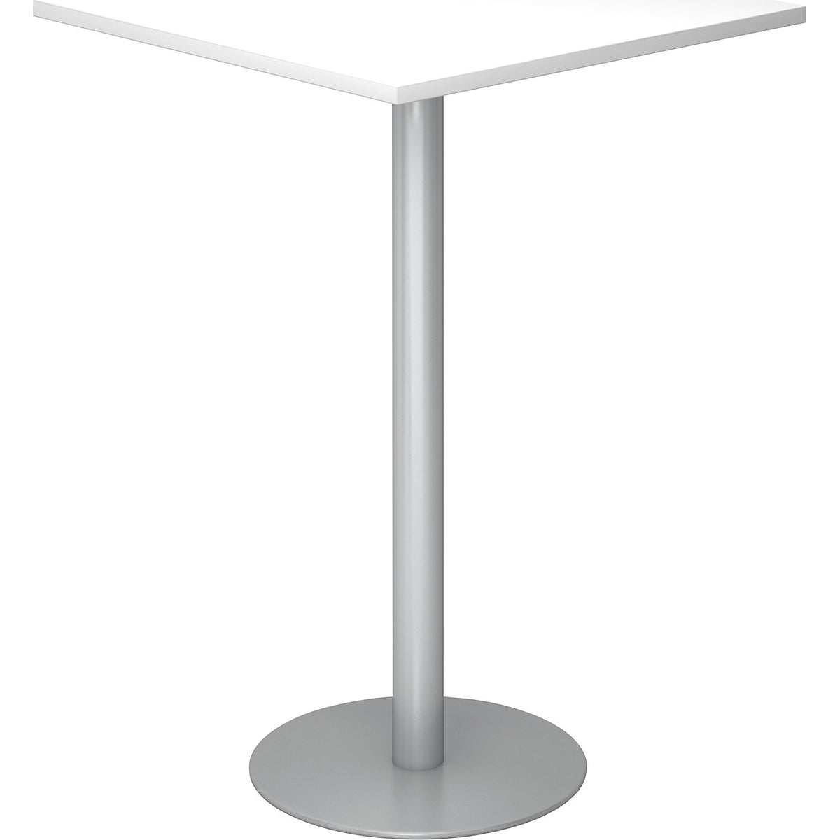 Pedestal table, LxW 800 x 800 mm, 1116 mm high, silver frame, tabletop in white.