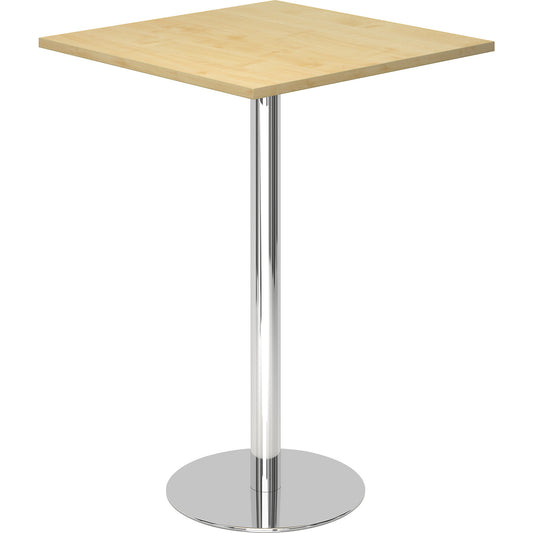 Pedestal table, LxW 800 x 800 mm, 1116 mm high, chrome plated frame, tabletop in maple finish.