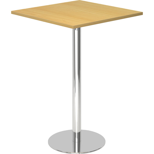 Pedestal table, LxW 800 x 800 mm, 1116 mm high, chrome plated frame, tabletop in beech finish.