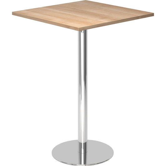 Pedestal table, LxW 800 x 800 mm, 1116 mm high, chrome plated frame, tabletop in walnut finish.