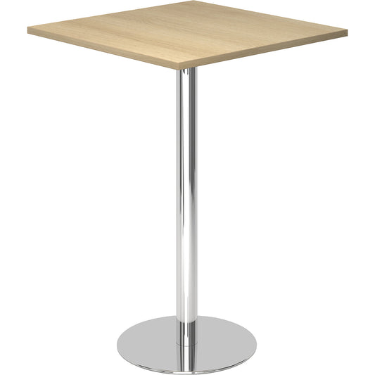 Pedestal table, LxW 800 x 800 mm, 1116 mm high, chrome plated frame, tabletop in oak finish.