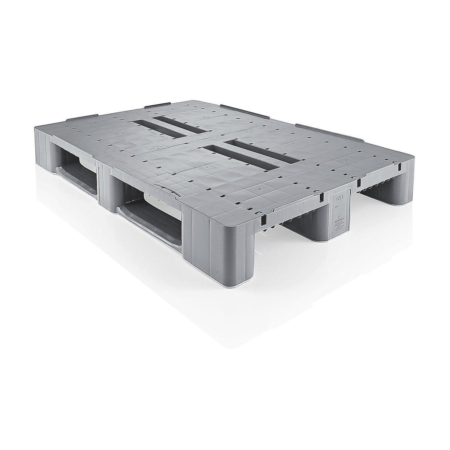 Plastic pallet, LxWxH 1200 x 1000 x 146 mm, basalt grey.