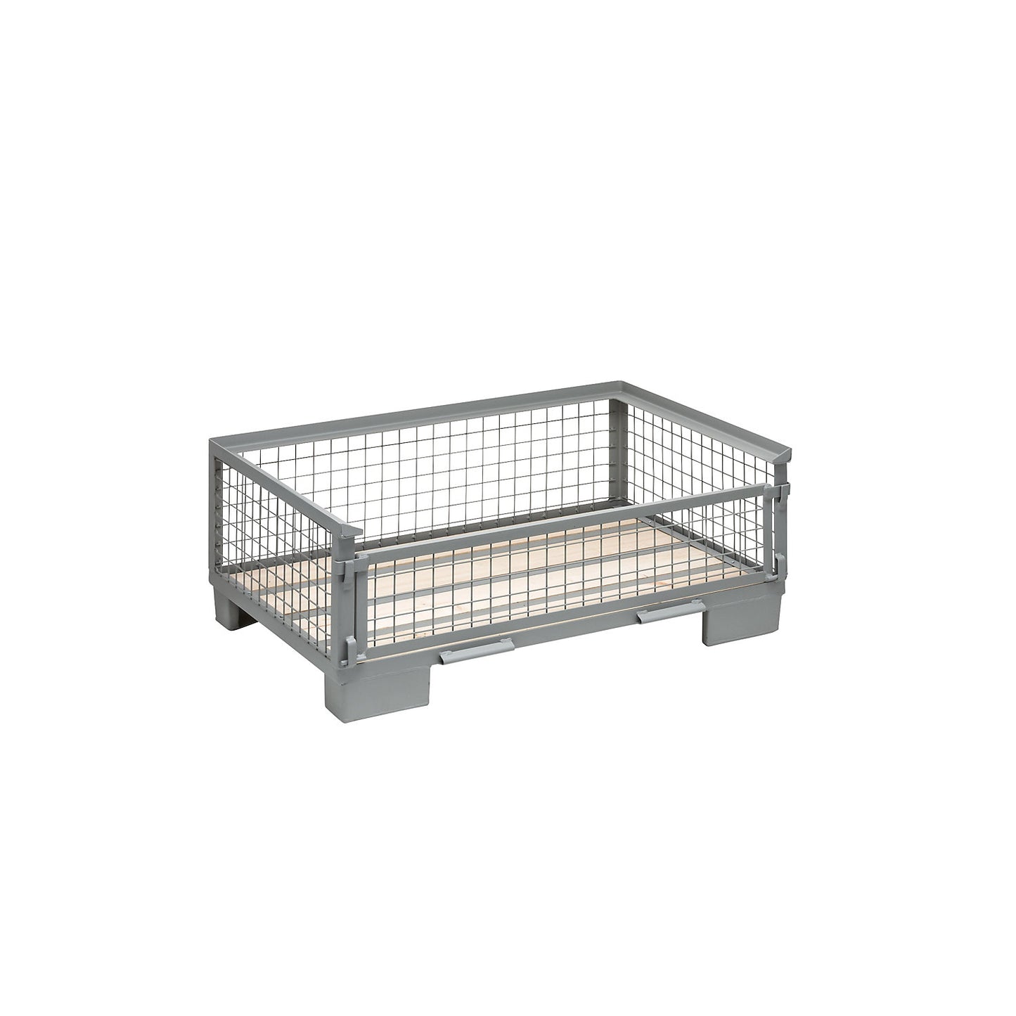 Mesh pallet, low profile, 1 long side with full drop gate, 1+ items.