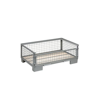 Mesh pallet, low profile, 1 long side with full drop gate, 1+ items.