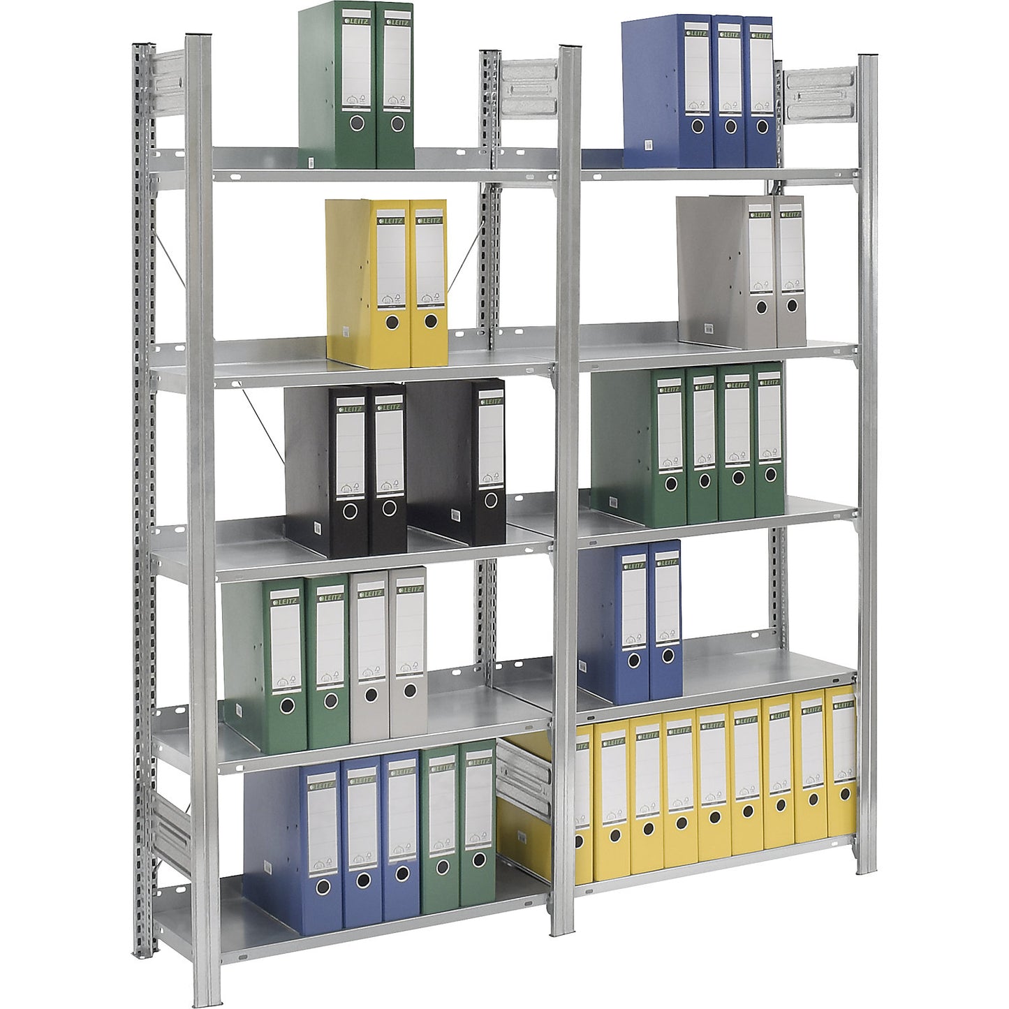 Boltless filing shelf unit, zinc plated, shelf height 1750 mm, single sided, standard shelf unit, WxD 1000 x 300 mm.