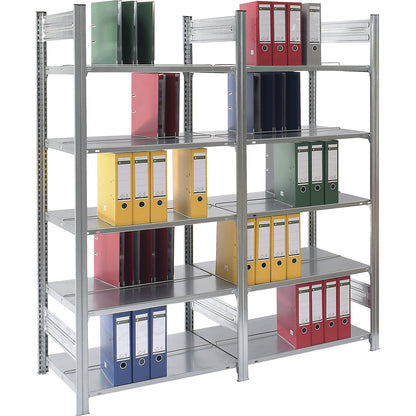 Boltless filing shelf unit, zinc plated, shelf height 1750 mm, double sided, extension shelf unit, WxD 1000 x 600 mm.