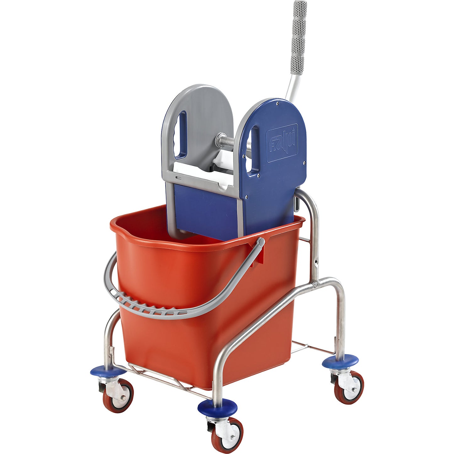 Stainless steel cleaning trolley, single mobile bucket, 25 l, metal castors.