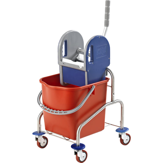 Stainless steel cleaning trolley, single mobile bucket, 25 l, metal castors.