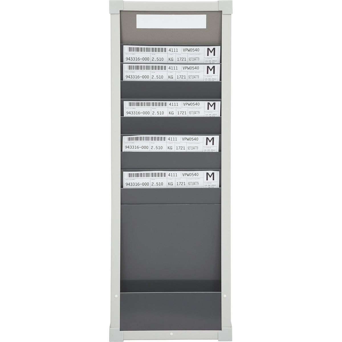 Card sorting board system, 10 compartments, height 750 mm, with 1 row.