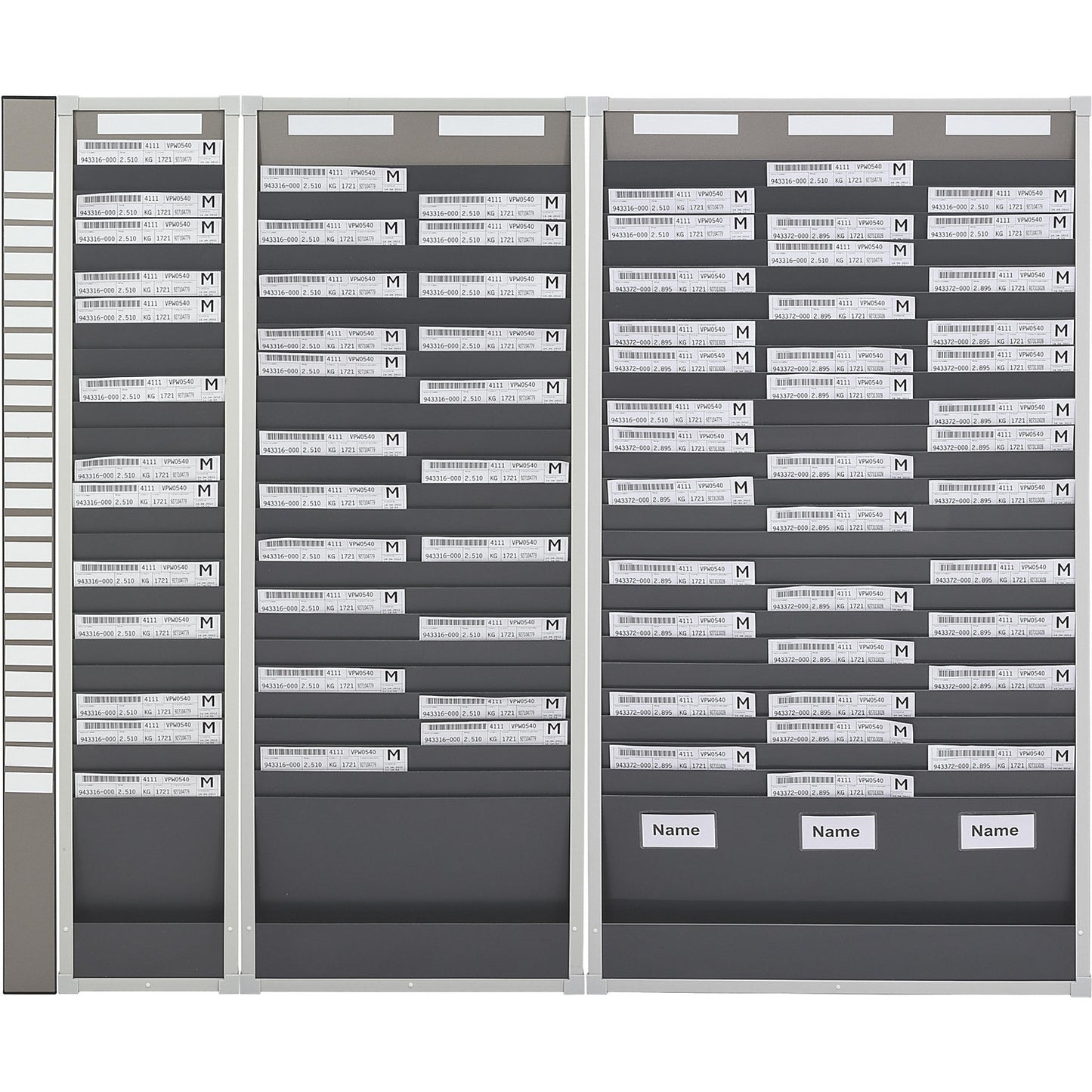 Card sorting board system, 25 compartments, height 1350 mm, with 1 row.